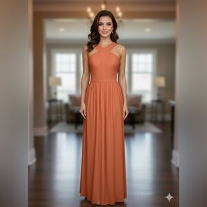 Azazie Rust Orange Halter Maxi Bridesmaid Dress